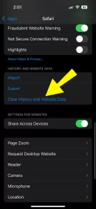 Look for Clear History and Website Data that